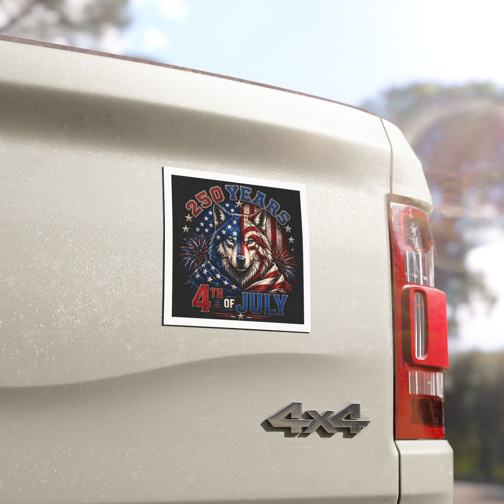4th of July Wolf Car Magnet — Patriotic American Flag Fireworks Design
