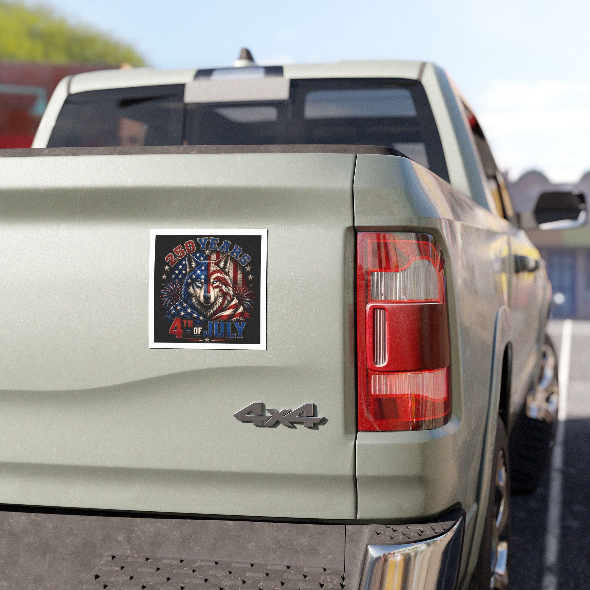 4th of July Wolf Car Magnet — Patriotic American Flag Fireworks Design