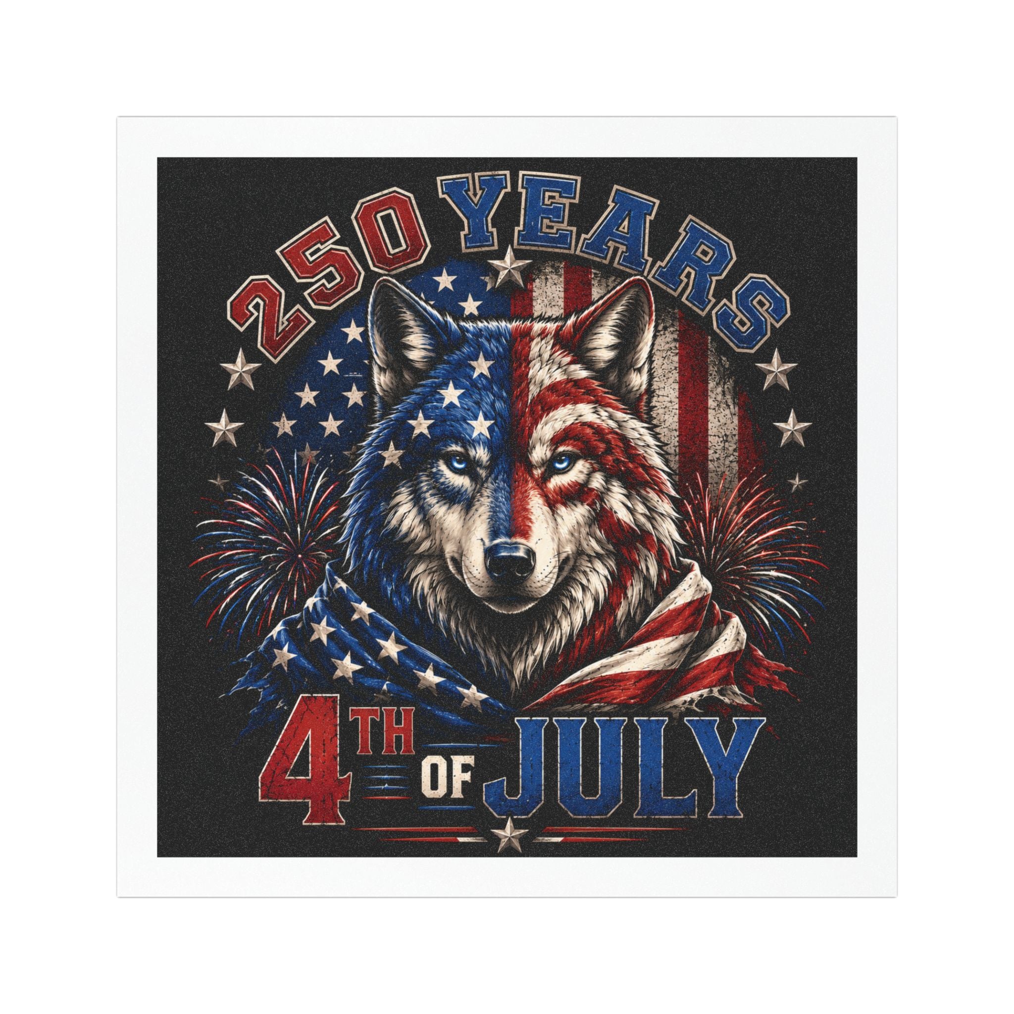 4th of July Wolf Car Magnet — Patriotic American Flag Fireworks Design