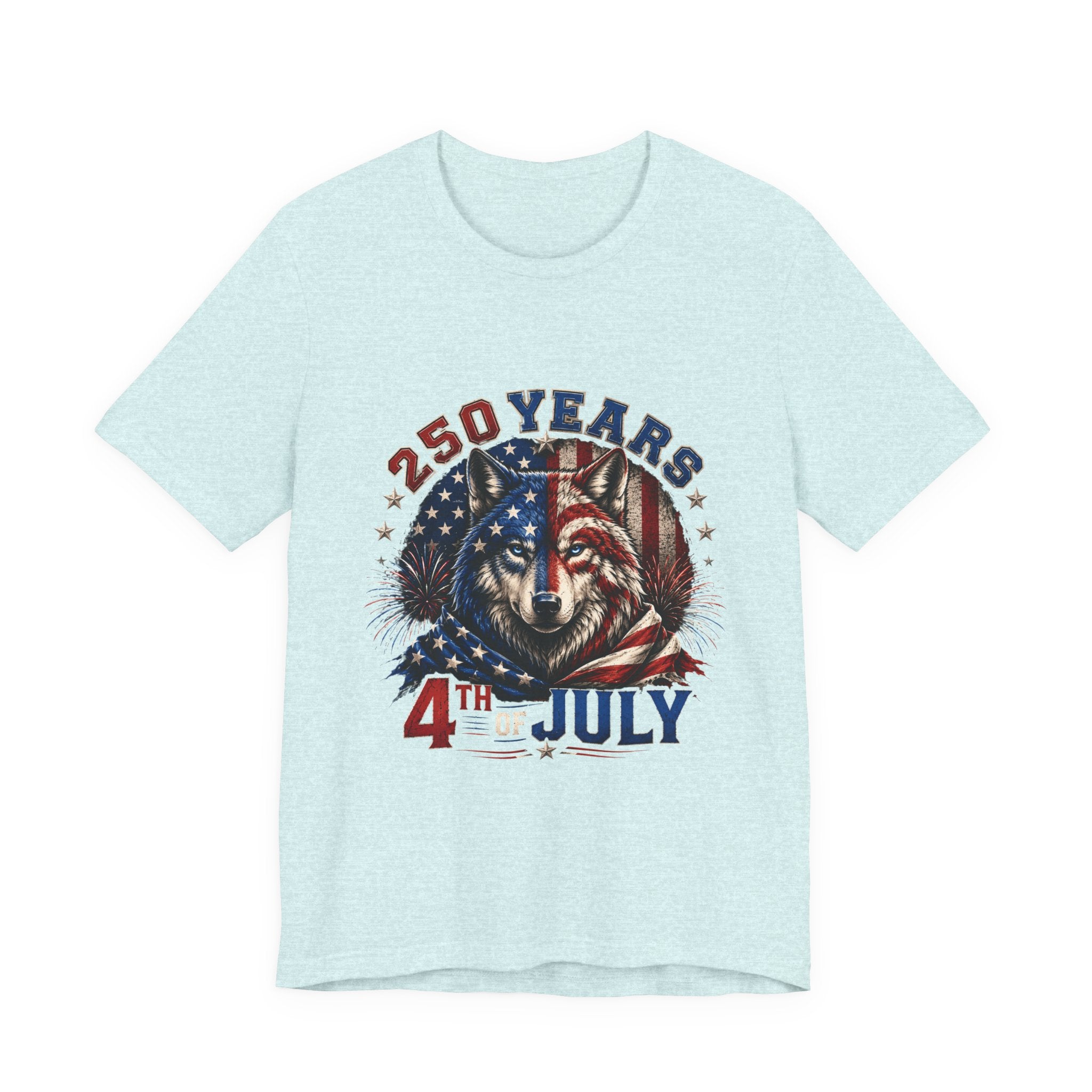 4th of July Wolf Tee – 250 Years Patriotic American Flag Graphic T-Shirt