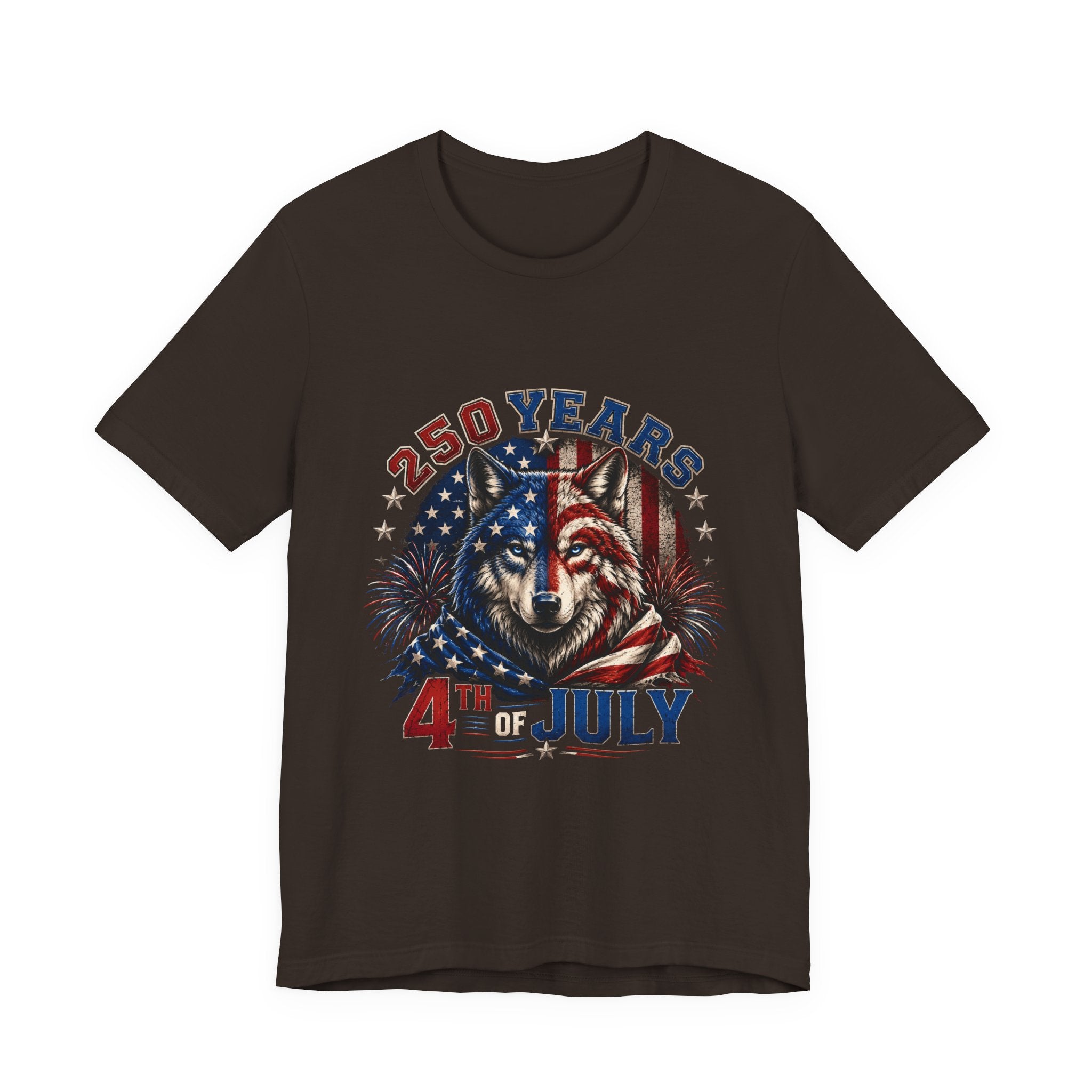 4th of July Wolf Tee – 250 Years Patriotic American Flag Graphic T-Shirt