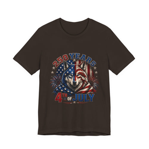 4th of July Wolf Tee – 250 Years Patriotic American Flag Graphic T-Shirt