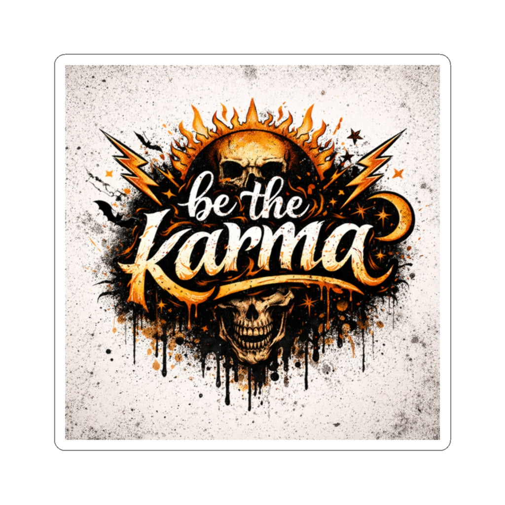 Kiss-Cut Sticker — "Be the Karma" Skull & Sun Graphic Sticker