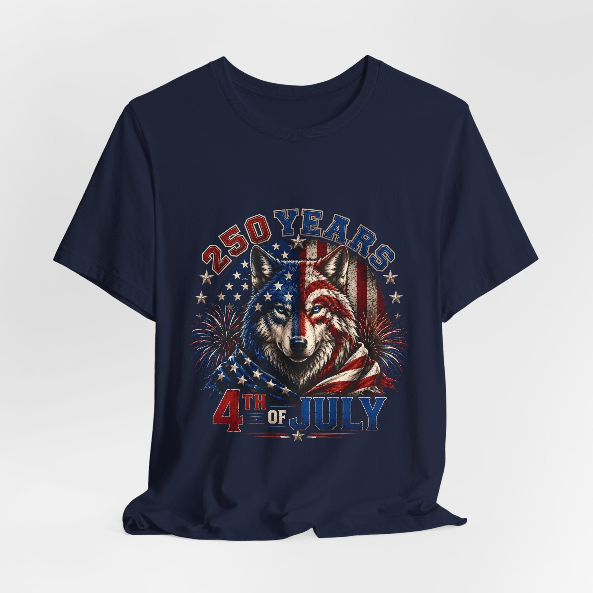 4th of July Wolf Tee – 250 Years Patriotic American Flag Graphic T-Shirt