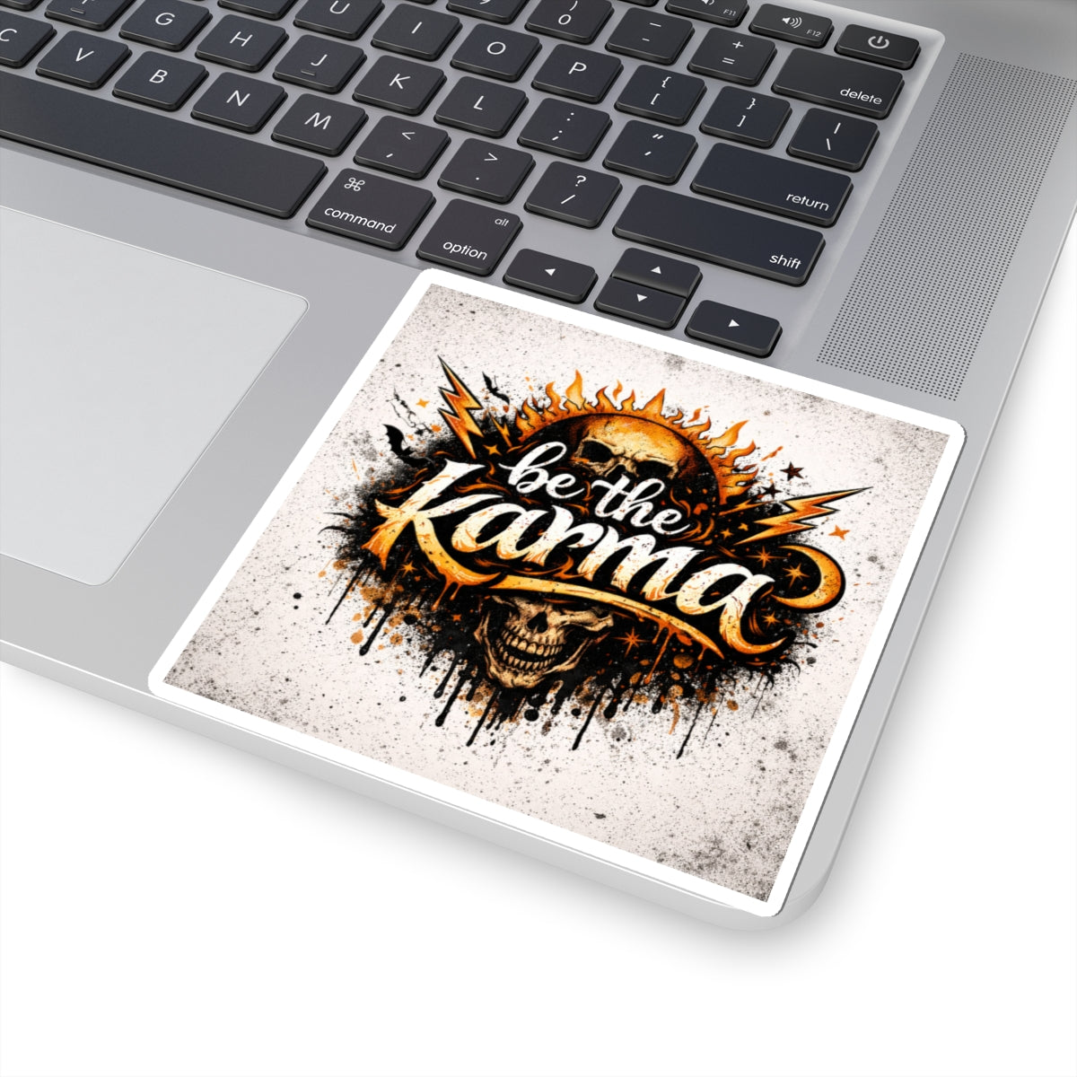 Kiss-Cut Sticker — "Be the Karma" Skull & Sun Graphic Sticker