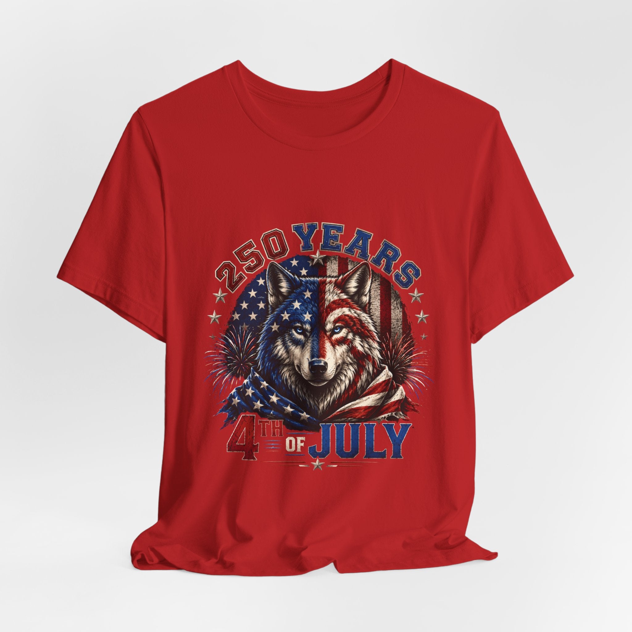 4th of July Wolf Tee – 250 Years Patriotic American Flag Graphic T-Shirt