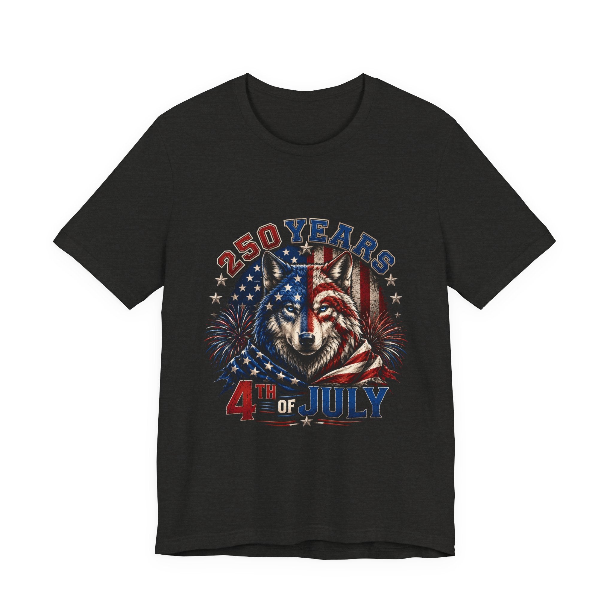 4th of July Wolf Tee – 250 Years Patriotic American Flag Graphic T-Shirt