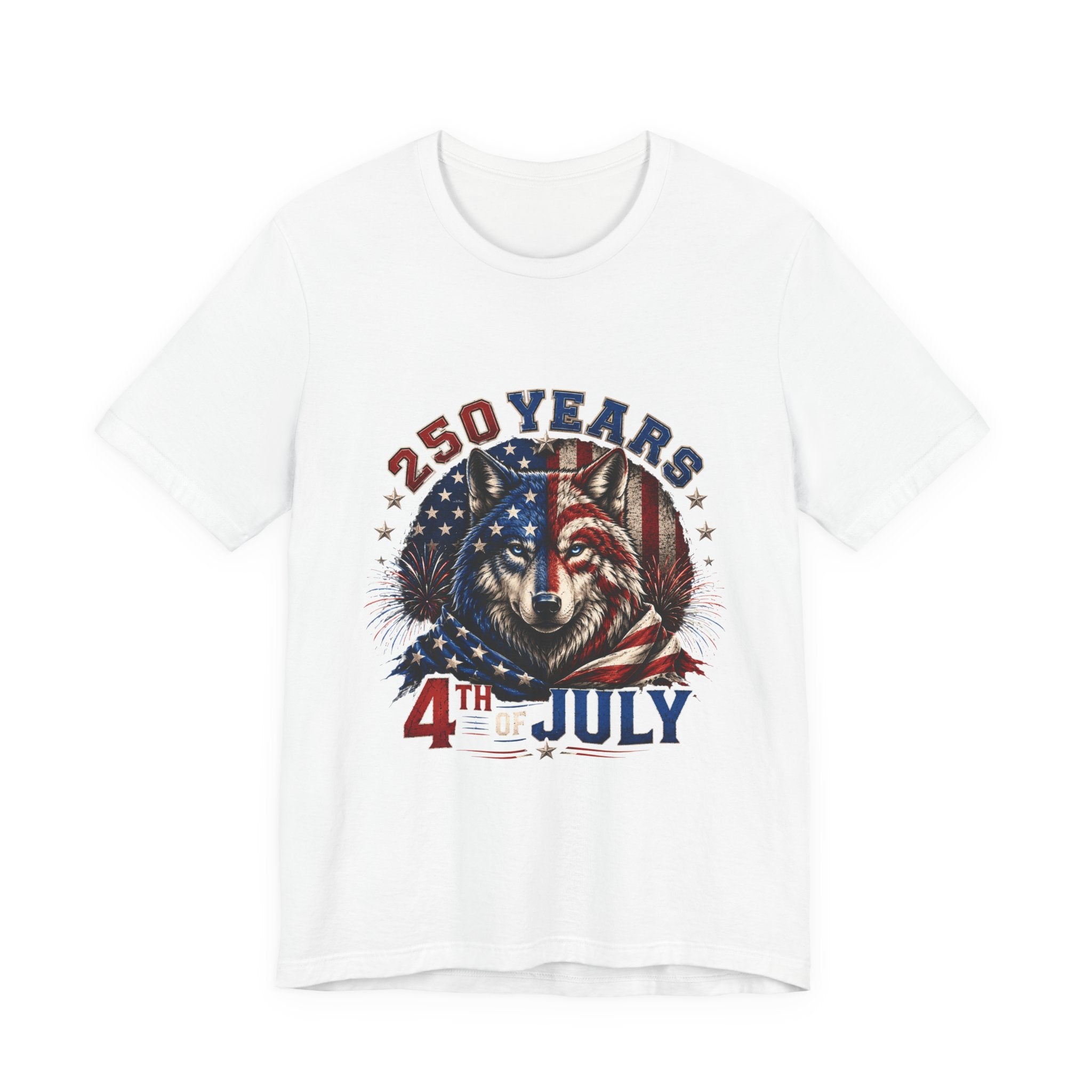 4th of July Wolf Tee – 250 Years Patriotic American Flag Graphic T-Shirt