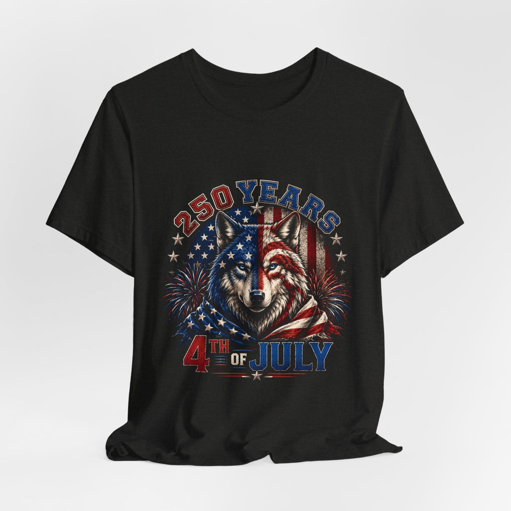 4th of July Wolf Tee – 250 Years Patriotic American Flag Graphic T-Shirt