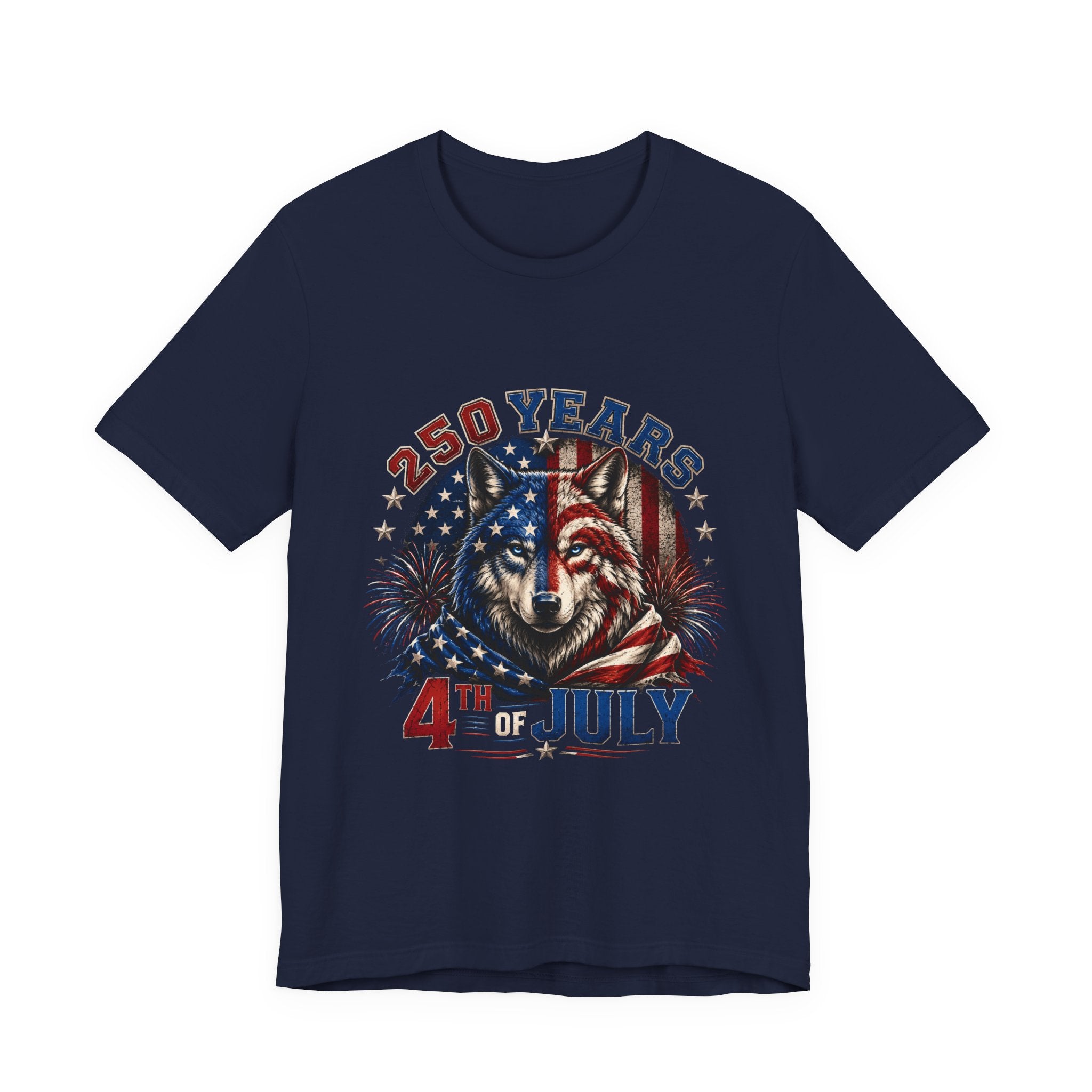 4th of July Wolf Tee – 250 Years Patriotic American Flag Graphic T-Shirt