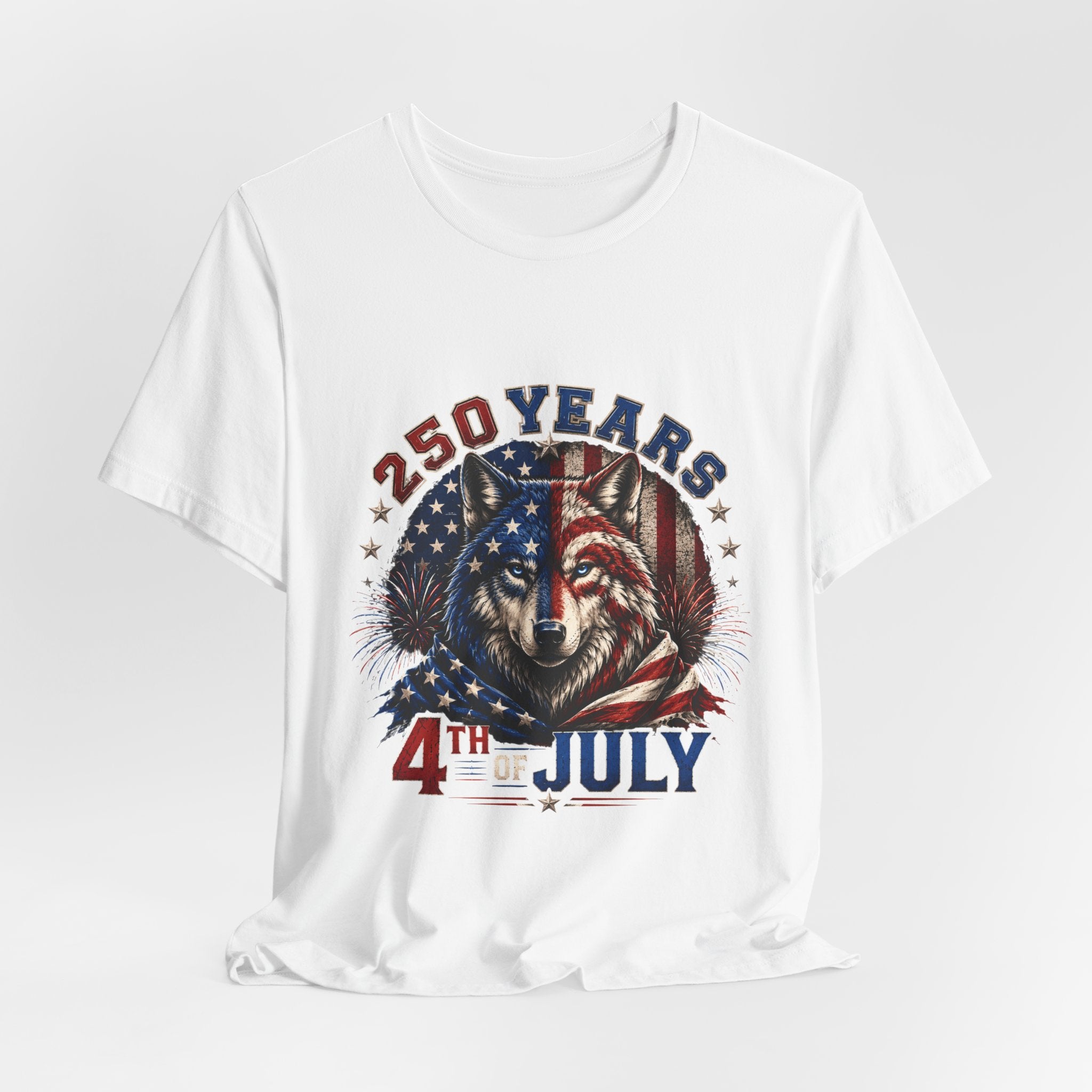 4th of July Wolf Tee – 250 Years Patriotic American Flag Graphic T-Shirt
