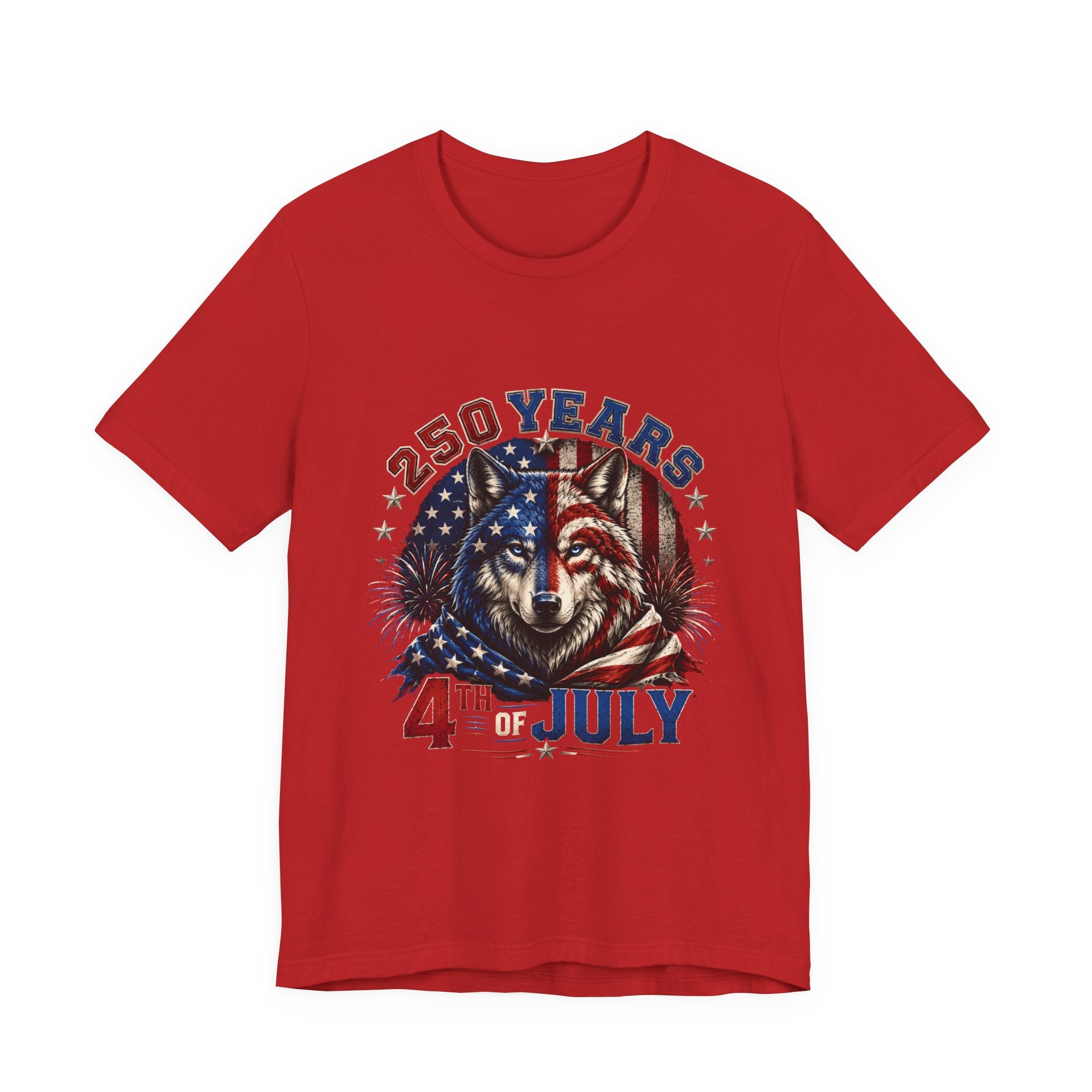4th of July Wolf Tee – 250 Years Patriotic American Flag Graphic T-Shirt