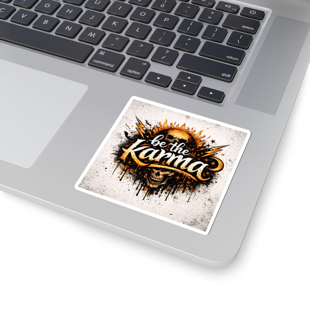 Kiss-Cut Sticker — "Be the Karma" Skull & Sun Graphic Sticker