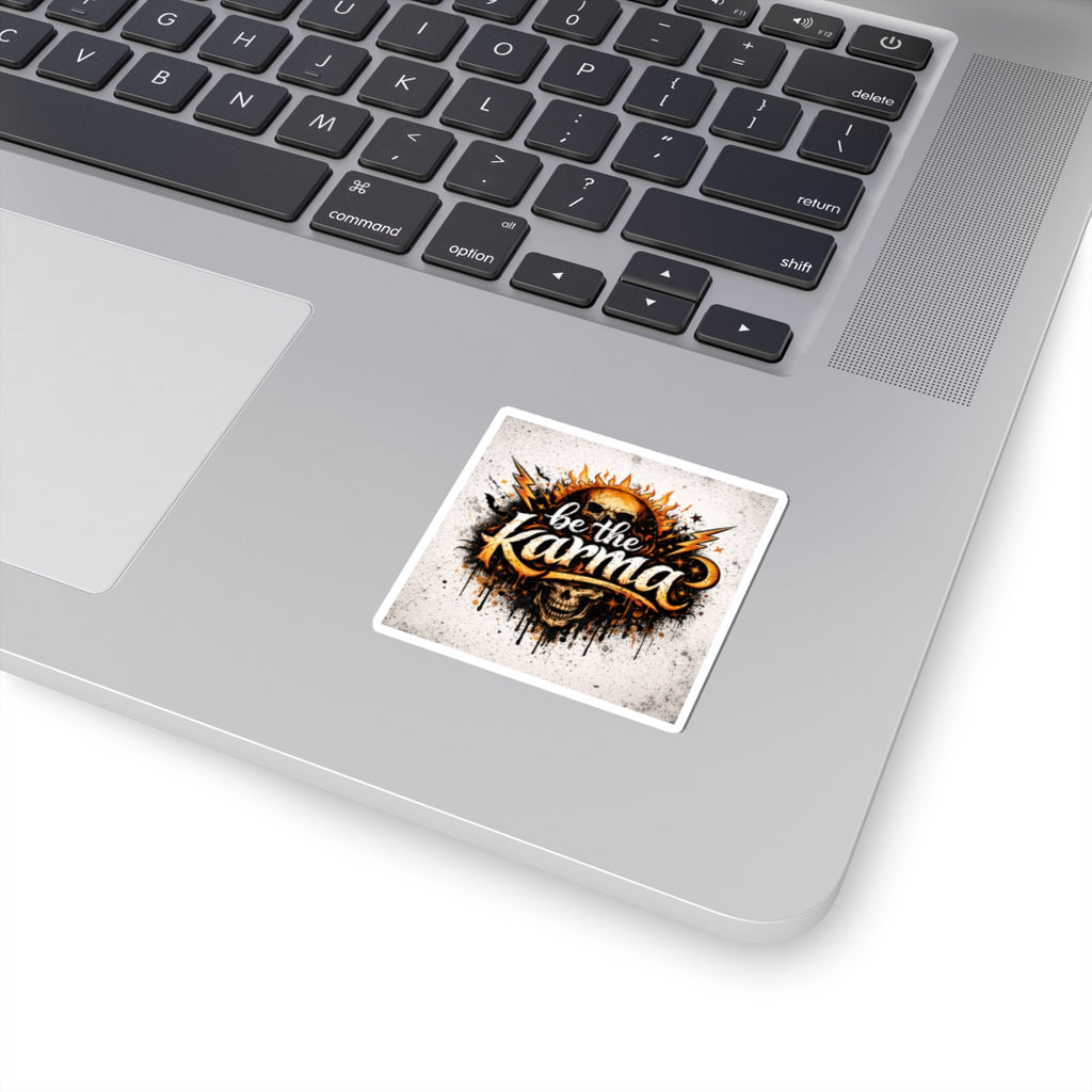 Kiss-Cut Sticker — "Be the Karma" Skull & Sun Graphic Sticker