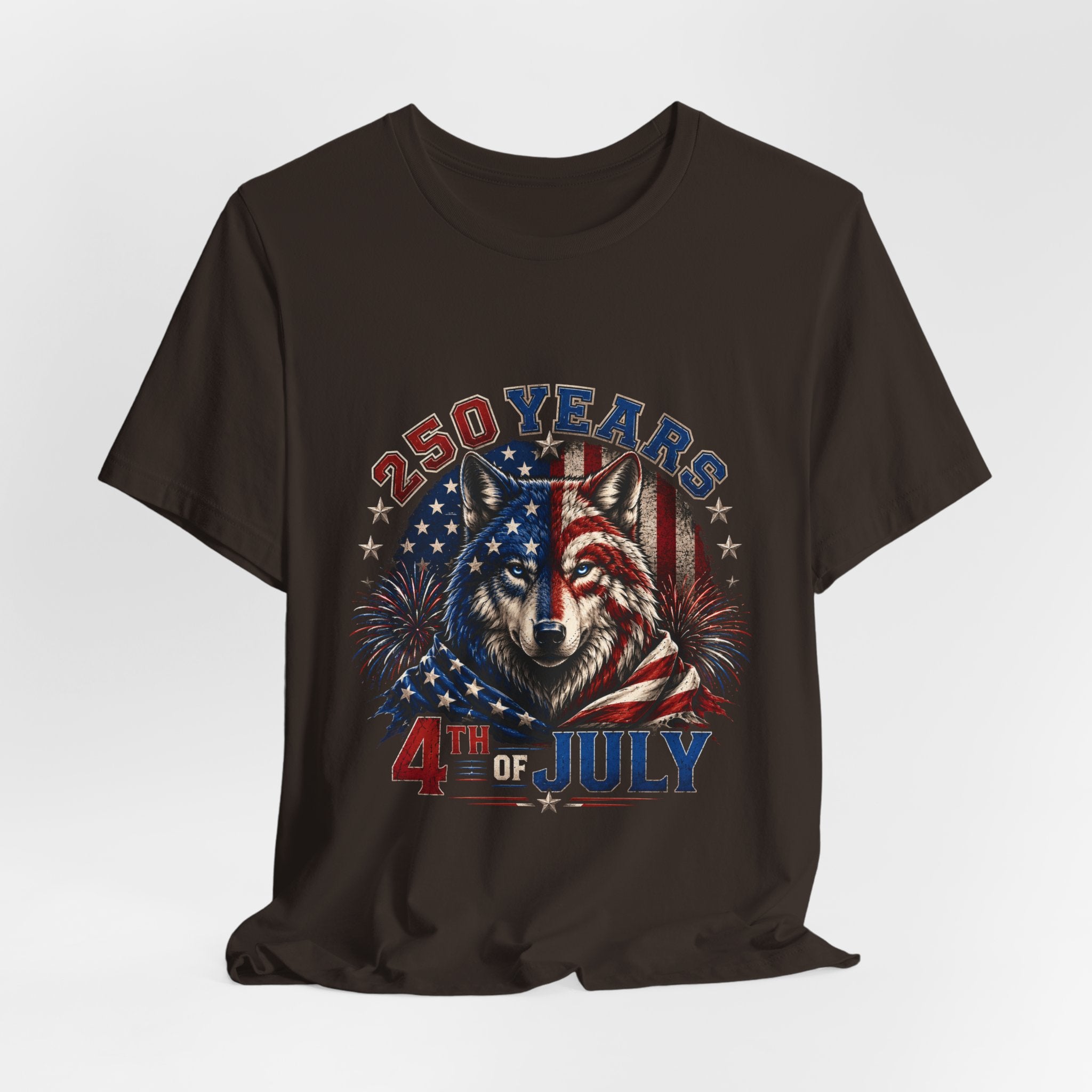 4th of July Wolf Tee – 250 Years Patriotic American Flag Graphic T-Shirt